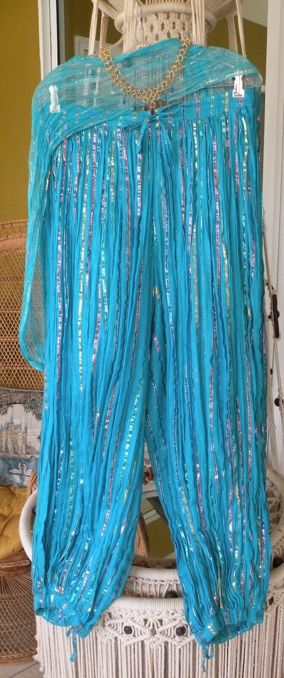 Vintage 70s Indian Harem Pants Bottoms Sheer Cotto