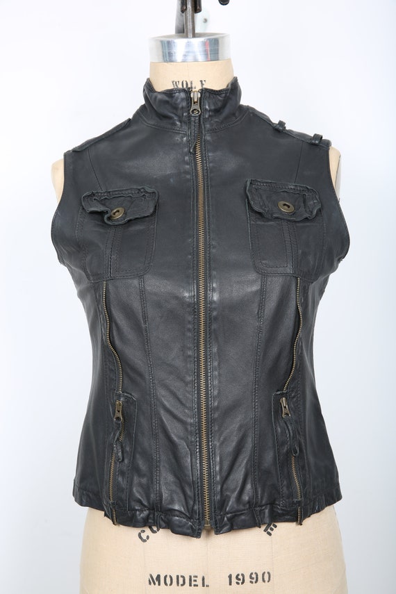 Black Leather Vest with Studded & Crystal Design - image 4