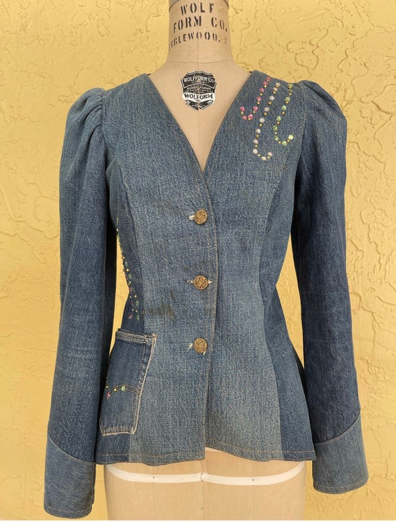 LOVE MELODY Jacket Denim Patchwork Jacket Coat De… - image 2