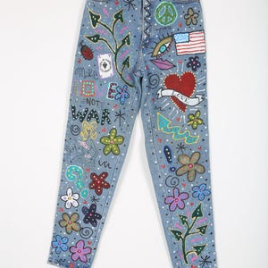 90s Painted Jeans - Etsy