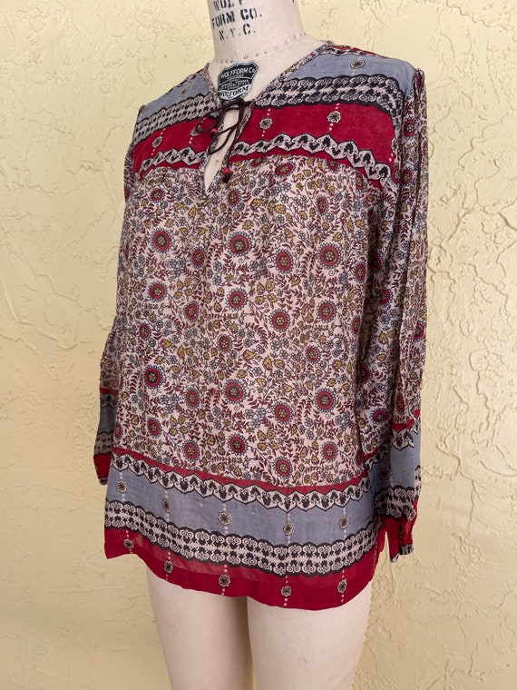Vintage 70s Indian Blouse Top Red Block Print She… - image 5