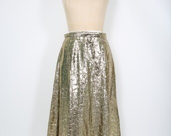 Vintage HALSTON III Gold Metallic Textured Midi Skirt Studio 54 Disco Holiday Party