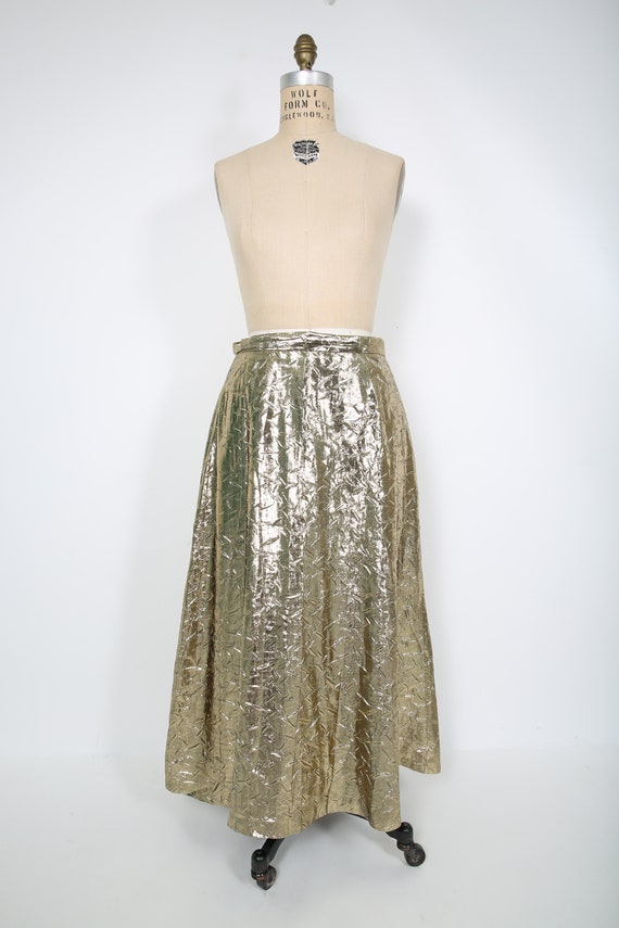 Vintage HALSTON III Gold Metallic Textured Midi Sk