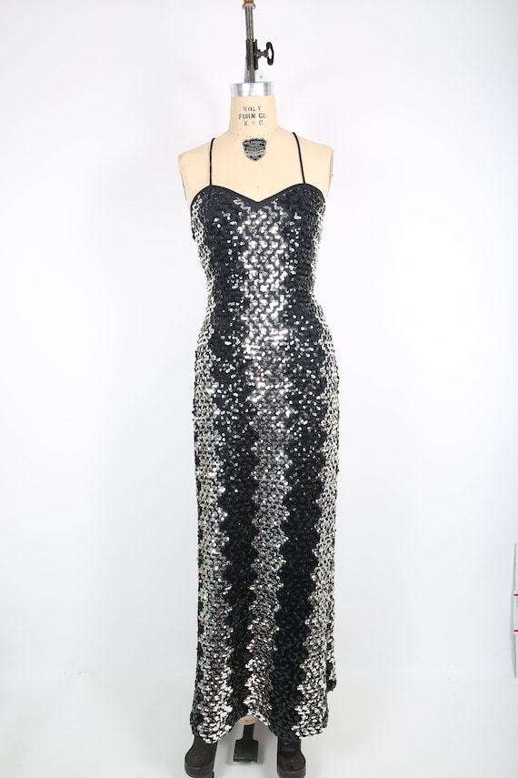 Vintage Black & Silver Sequin Evening Dress Holida