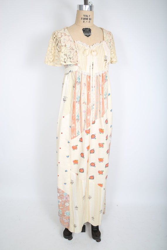 Vintage 70s Patchwork Cottagecore Maxi Dress Vint… - image 3