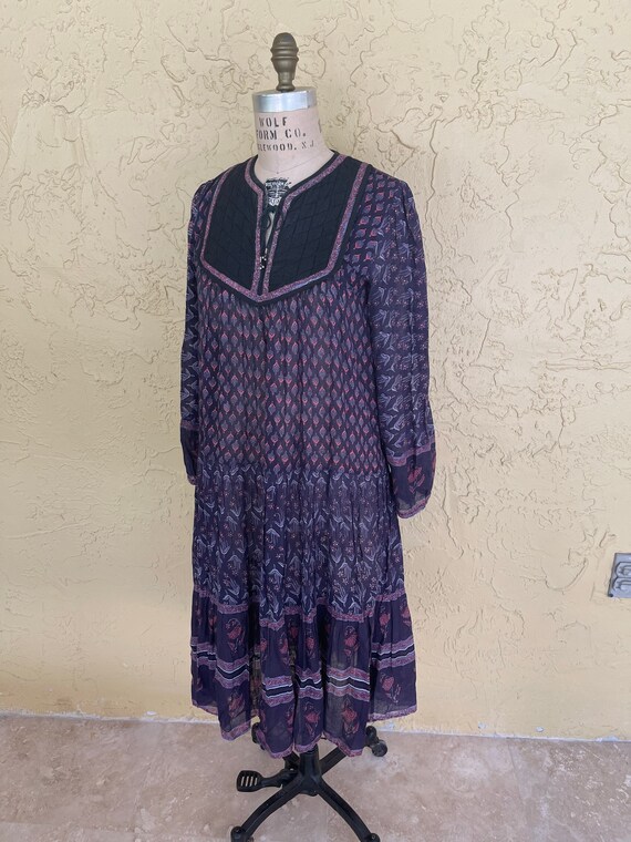 Vintage 70s Indian Dress Maxi Dress Sheer Gauze F… - image 4