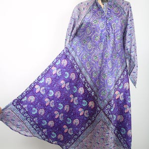 Vintage 70s Floral Silk Caftan Maxi Dress Boho Bohemian Hippie Hippy Woodstock Cruise Vacation Summer Resort
