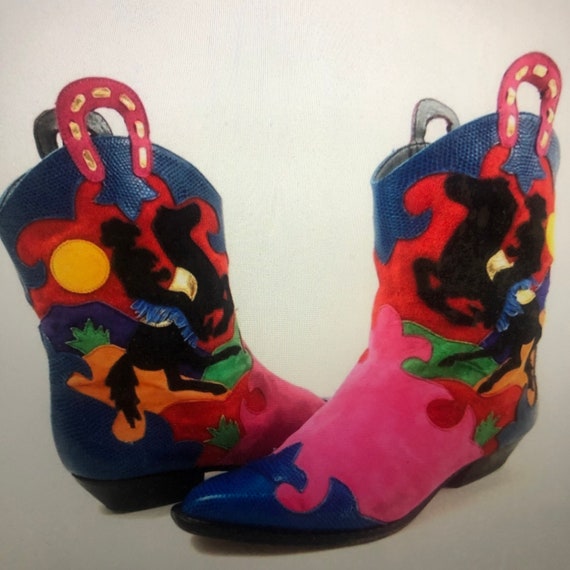 Vintage 80s 90s Zalo Boots Horse Cowboy Cowgirl N… - image 3