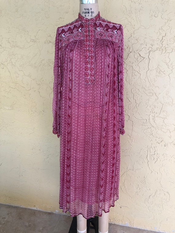 Vintage 70s Judith Ann Indian Dress Midi Dress Sil