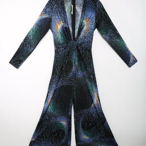 70s Vintage Black Multi Color Jumpsuit Fredericks of Hollywood Jumpsuit Bellbottom Disco Studio 54 Hippie Hippy Concert Rockstar Rock n Roll