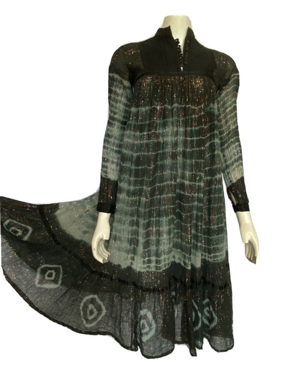 Vintage 70s Indian Dress Midi Dress Tie Dye Ombre 