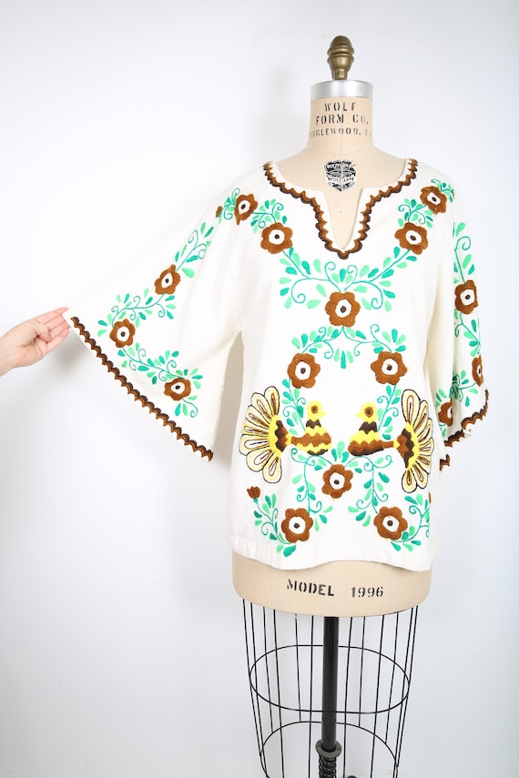 Vintage Mexican Embroidered Top Blouse Embroidered