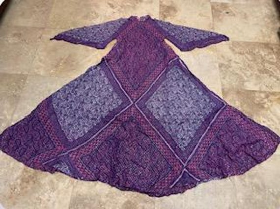 70s Vintage Caftan Kaftan Maxi Dress Sheer Cotton Gauze Silver