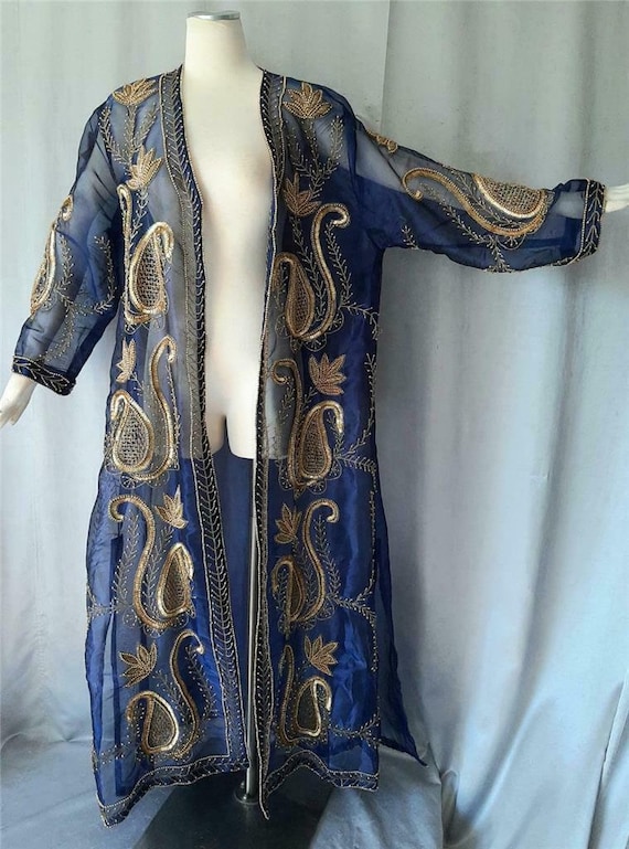 Sheer Gold Robe Vintage Jacket Duster Robe Sheer Gold Beaded Sequin B… - Gem