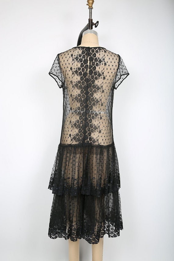 Vintage Black Sheer Lace Floral Sequin Midi Dress… - image 3