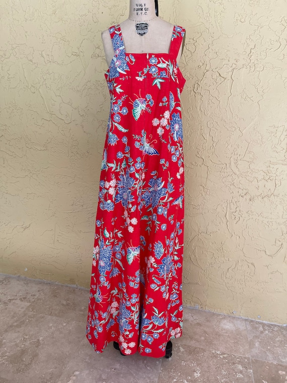 Vintage BILL BLASS Dress Red Floral Butterfly Max… - image 2