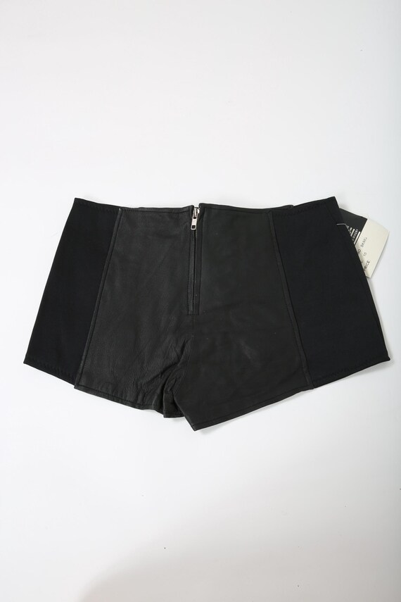 Vintage Black Leather Front Lace Up Shorts Booty Festival Coachella  Stagecoach Concert RocknRoll Biker Motorcycle Streetwear