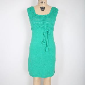 Vintage 60s Gogo Green Knit Mini Dress Twiggy Retro