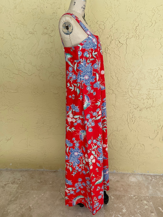 Vintage BILL BLASS Dress Red Floral Butterfly Max… - image 3