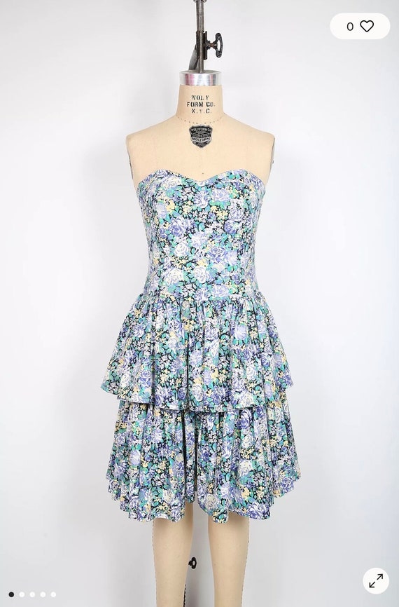 Vintage Laura Ashley Strapless Floral Sundress Cot