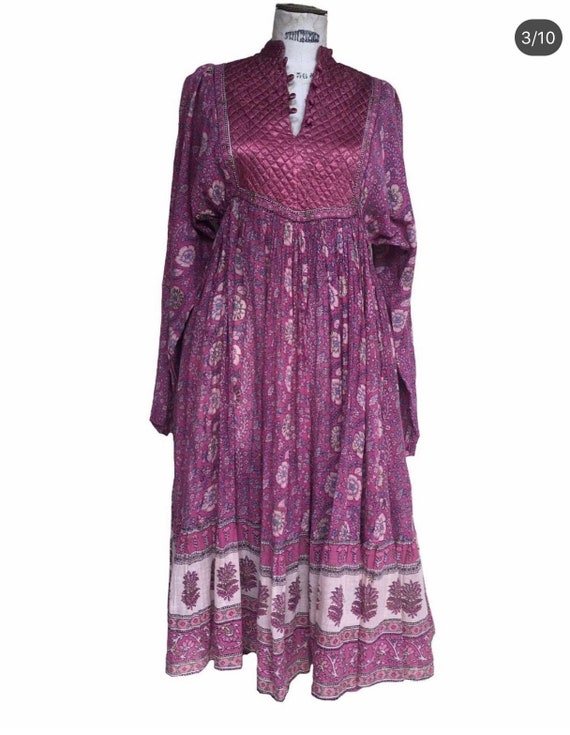 ADINI Dress Vintage 70s Indian Dress Midi Dress P… - image 2