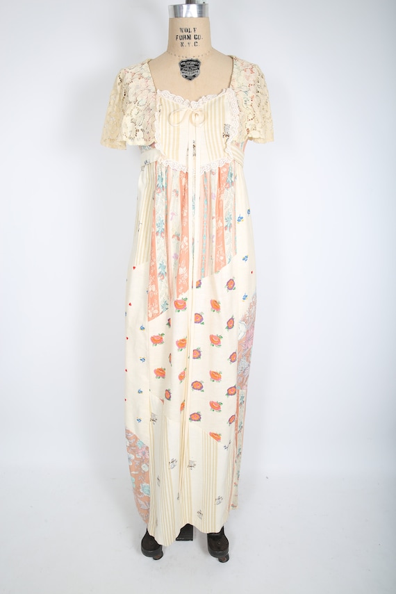 Vintage 70s Patchwork Cottagecore Maxi Dress Vint… - image 1