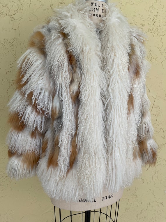 Vintage Coat Mongolian Fur Patchwork Coat Shaggy … - image 3