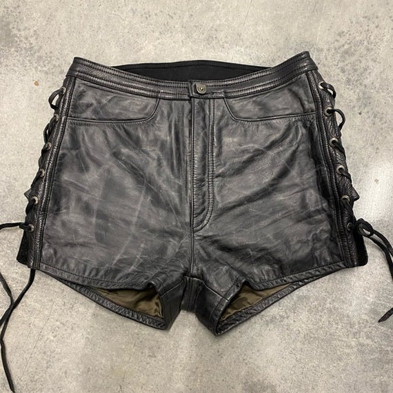 Black Leather Shorts Biker Motorcycle 