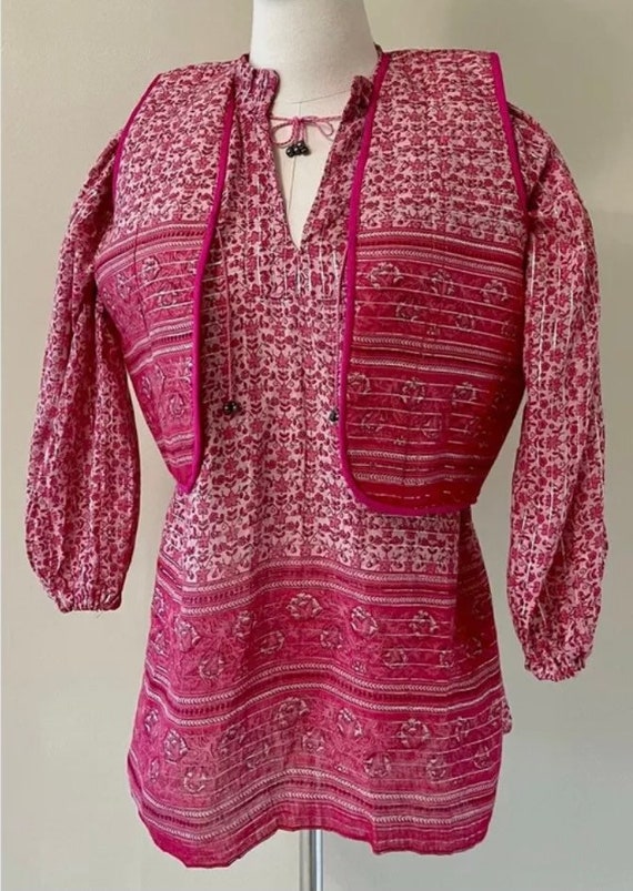 Vintage 70s Indian Barbie Pink Sheer Gauze Cotton… - image 1