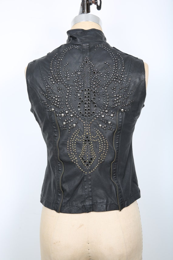 Black Leather Vest with Studded & Crystal Design