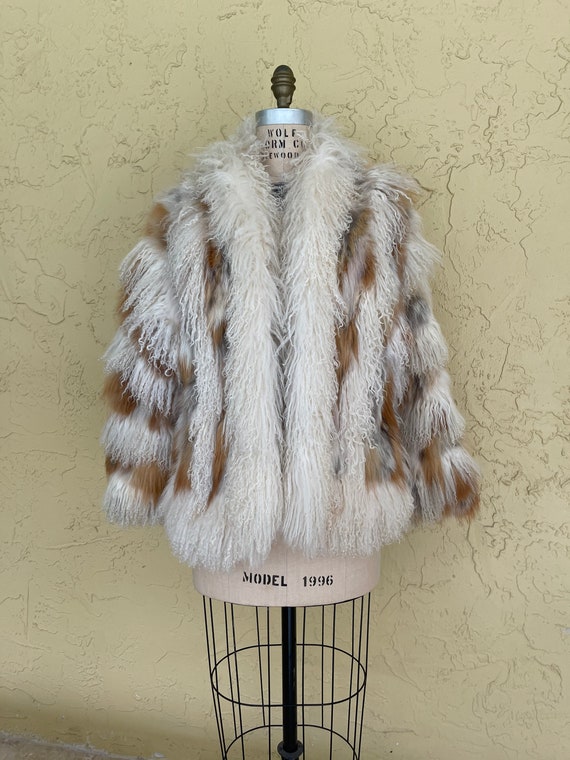 Vintage Coat Mongolian Fur Patchwork Coat Shaggy … - image 1