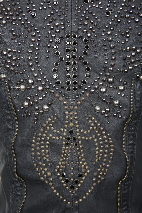 Black Leather Vest with Studded & Crystal Design - image 3