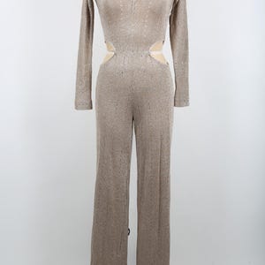 70s Vintage Gold & Silver Metallic Knit Jumpsuit Hippie Hippy Woodstock Disco