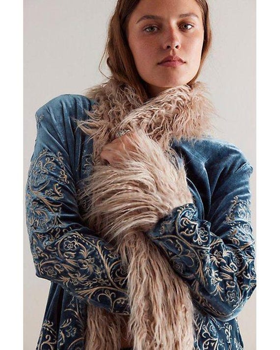 Penny Lane Coat Velvet Coat Floral Embroidered Faux Fur Boho