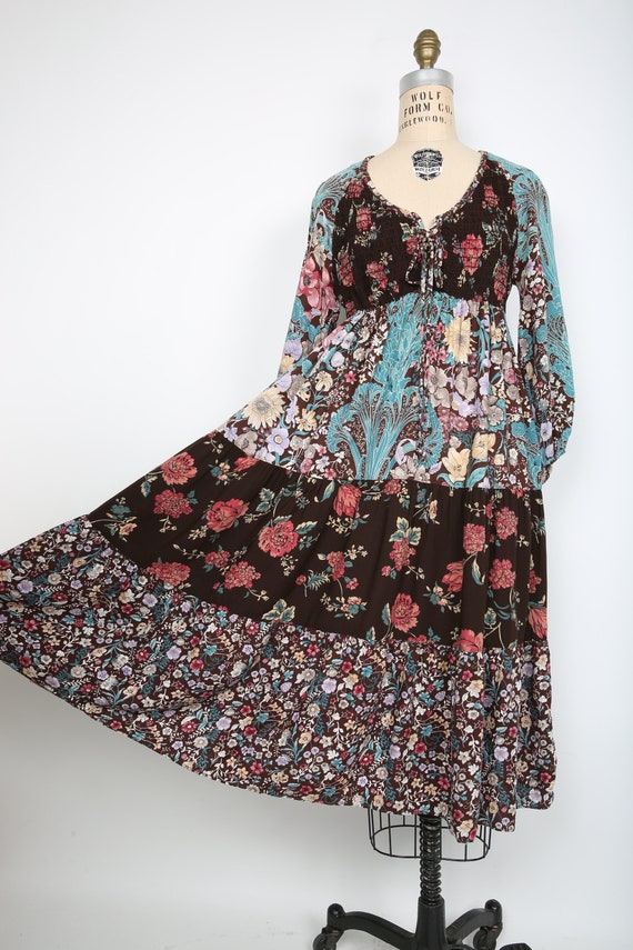 70s Vintage Multi Color  Floral Cottagecore Dress 