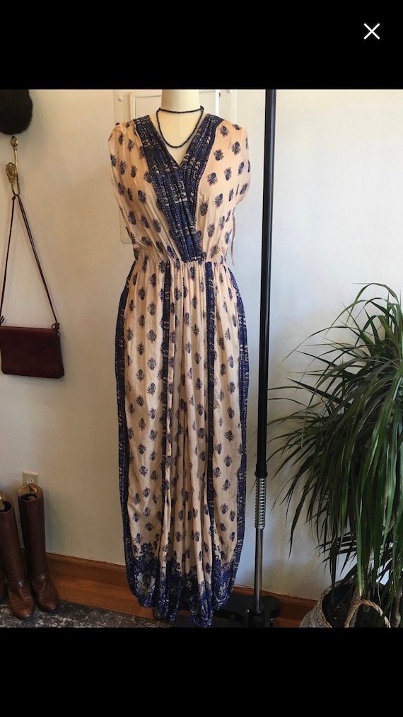 Vintage 70s Indian Jumpsuit Harem Sheer Gauze Blue