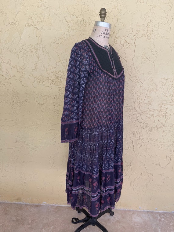 Vintage 70s Indian Dress Maxi Dress Sheer Gauze F… - image 3