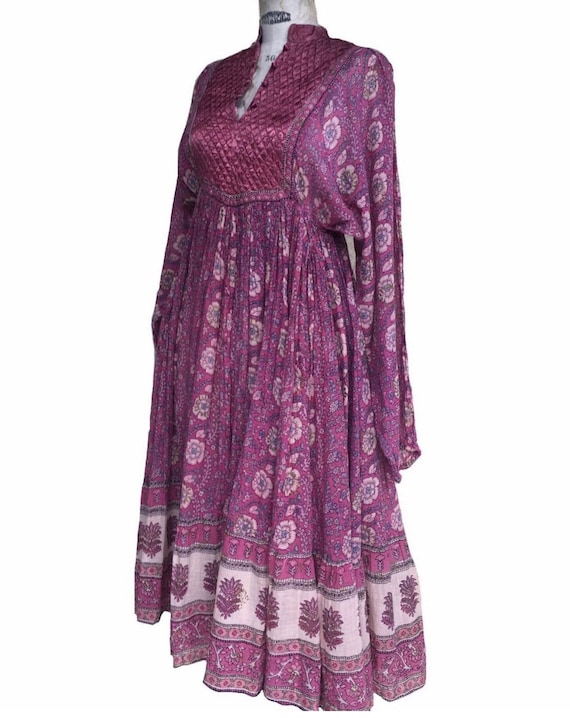 ADINI Dress Vintage 70s Indian Dress Midi Dress P… - image 3