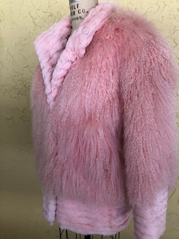 Vintage Mongolian Fur Coat Vintage Pink Coat Shag… - image 6