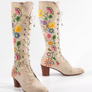 Penny Lane Boots Jerry Edouard Boots 60s Gogo Boots 60s Boots 70s Boots Floral Embroidered Boots Lace Up Boots Boho Hippie Bohemian