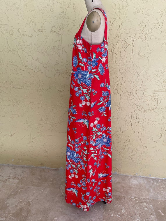 Vintage BILL BLASS Dress Red Floral Butterfly Max… - image 5