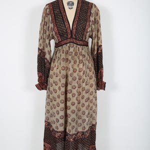 Vtg 70s Ritu Kumar Judith Ann Floral Block Print Midi Dress