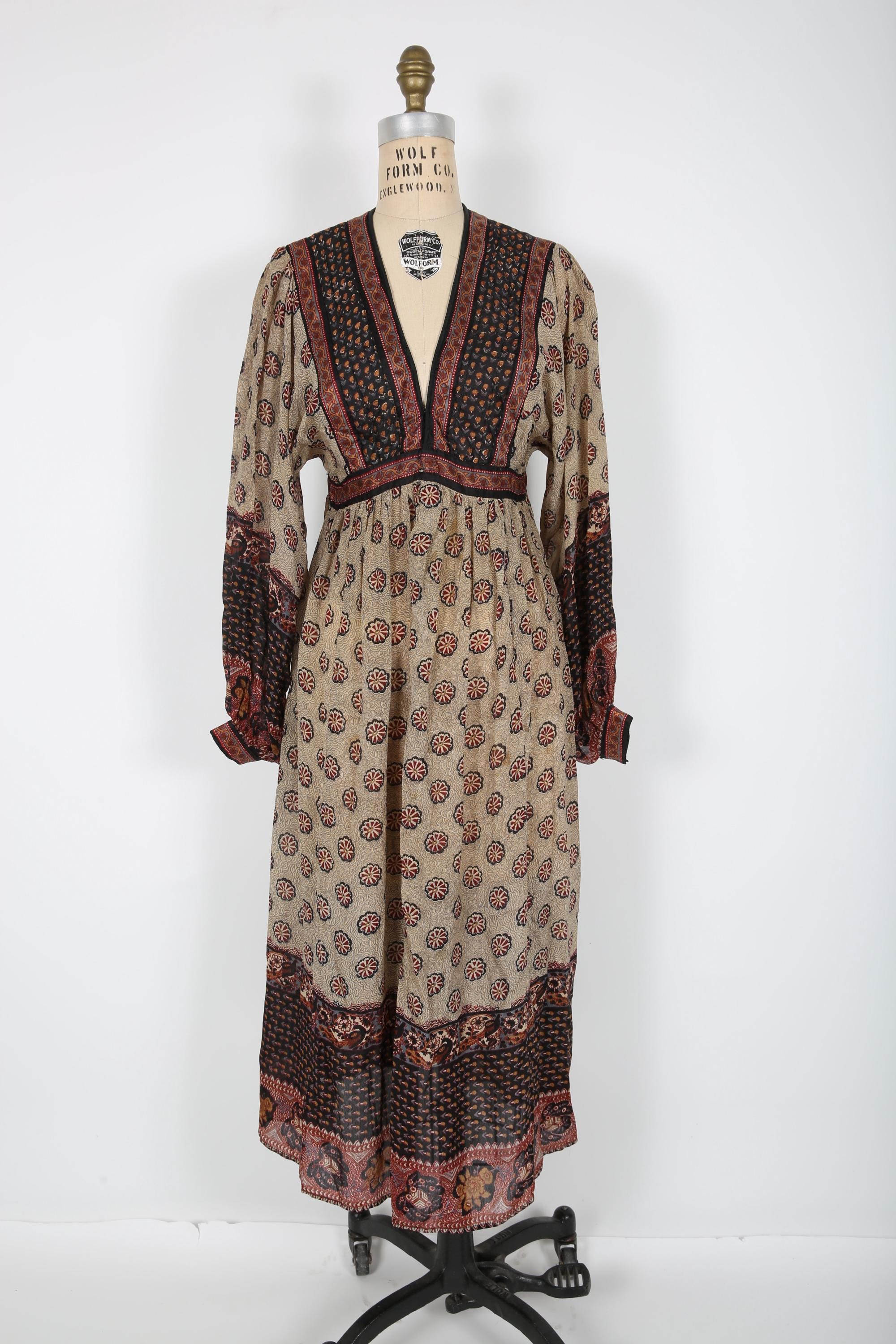 シルクRitu Kumar for Judith Ann ぼたん花柄ワンピース 70s Vintage Ritu Kumar Judith Ann Silk Floral Block Print