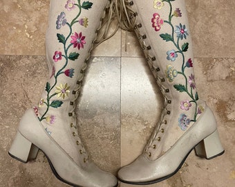 pink 60s boots
