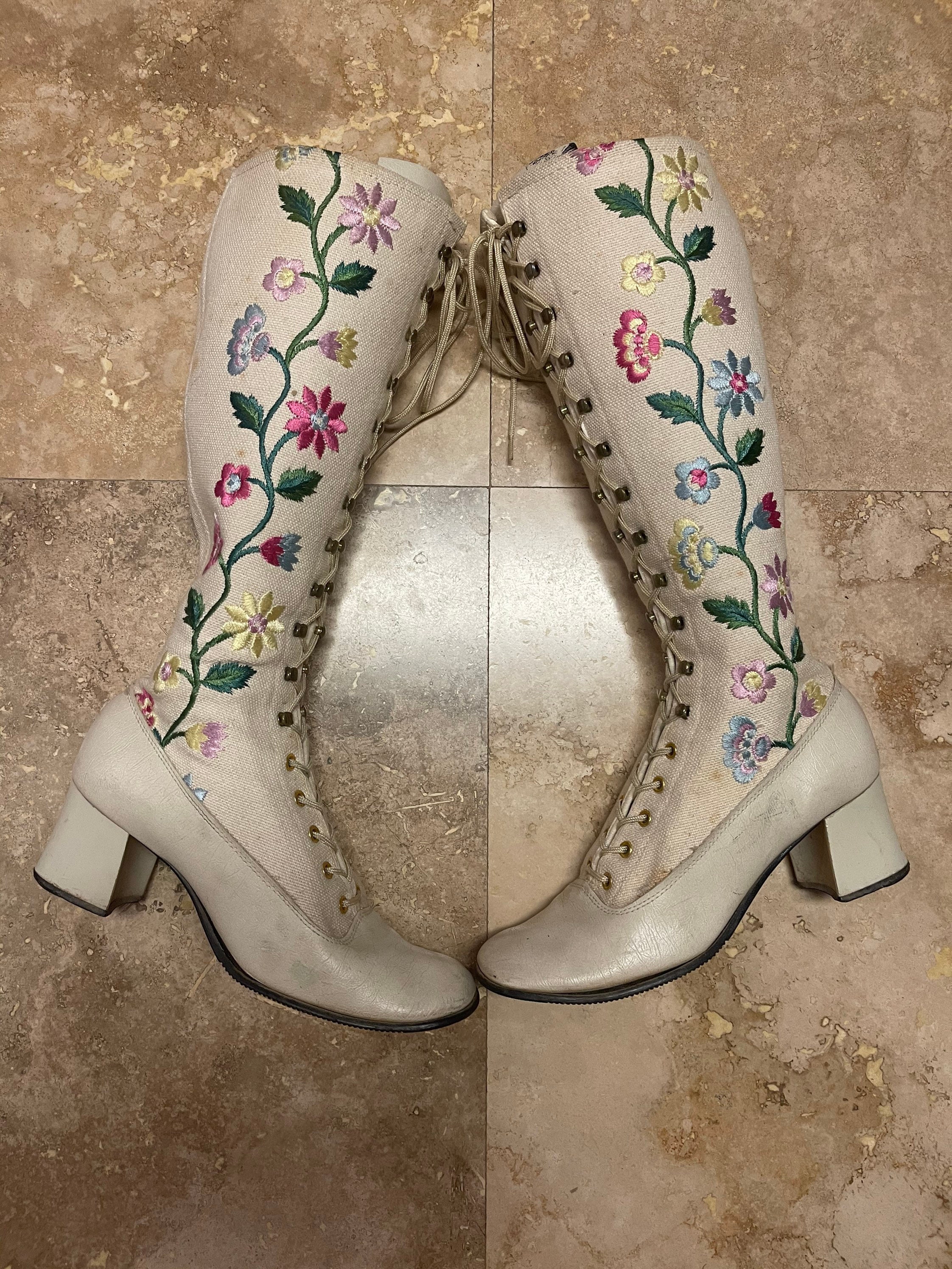 Vintage 60s Gogo Boots Floral ...