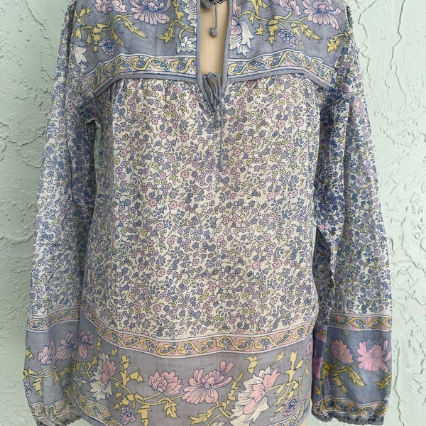 Heavenly Rare 70s Fine Indian Cotton Balloon Sleeve Bohemian Blouse