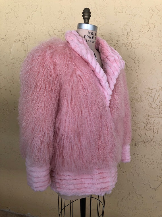 Vintage Mongolian Fur Coat Vintage Pink Coat Shag… - image 2