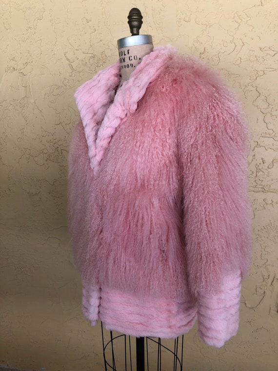 Vintage Mongolian Fur Coat Vintage Pink Coat Shag… - image 5