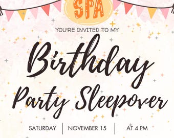 Spa Birthday Sleepover Invitation: Editable Template (Digital Download)