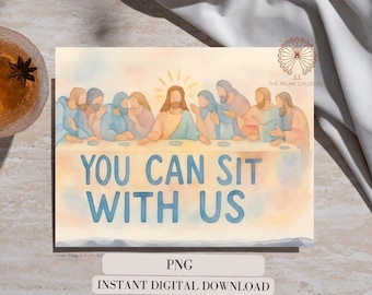The Last Supper Line Art Print, Jesus Doodle, "You Can Sit With Us" (Digital Download)